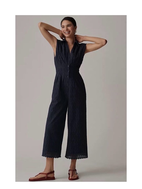 Anthropologie Pants - Anthropologie NWT Sleeveless Navy Eyelet Jumpsuit 1X